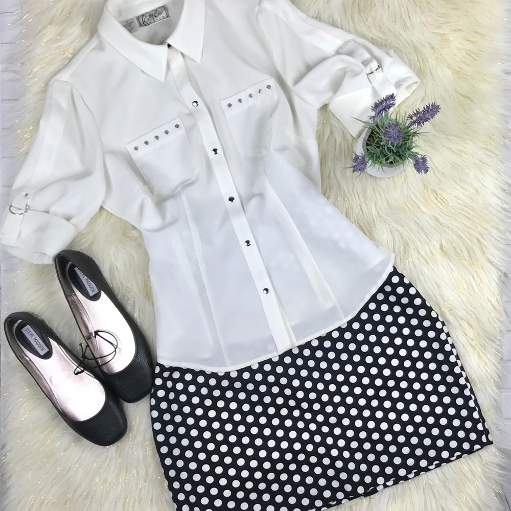 rafaella women’s black& white polka dot skirt 12